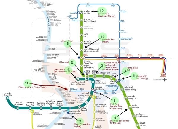 χάρτης της μπανγκόκ bts χάρτη με τα αξιοθέατα της