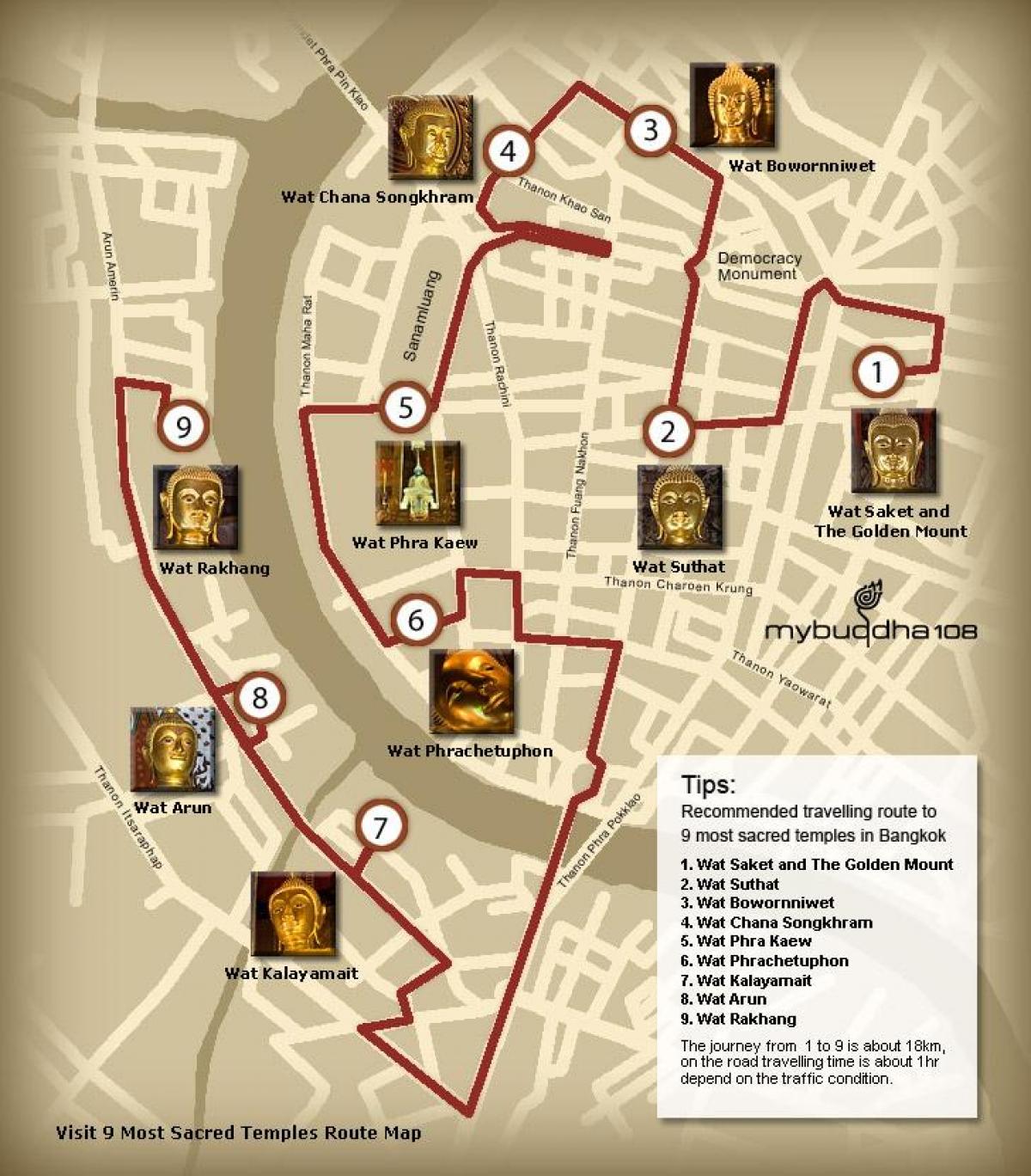 χάρτης της μπανγκόκ ναό περιοδεία